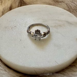 Silver Crystal Claddaugh Ring